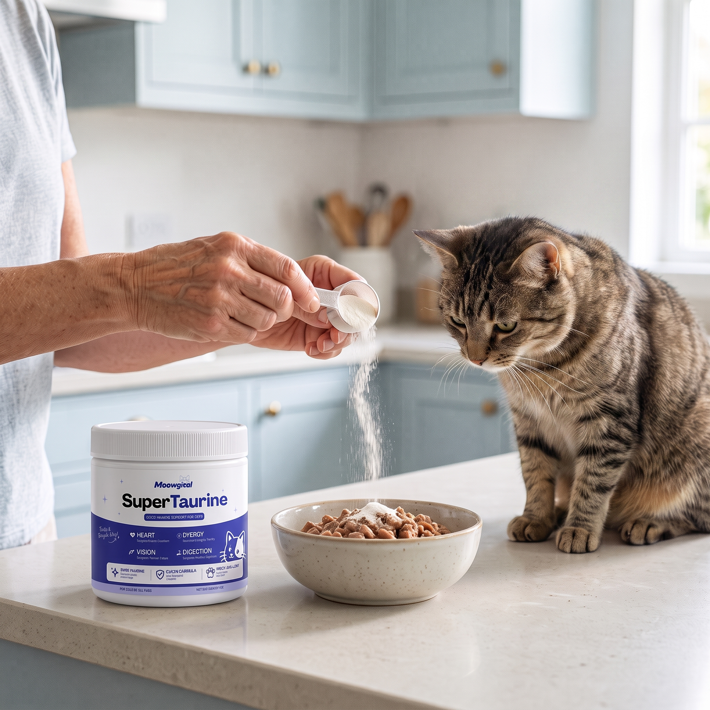 Cat parent with cat and SuperTaurine